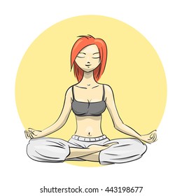 Yoga. Girl in the lotus position. Vector Illustration