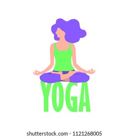 Yoga Girl in lotus position. Young woman meditating, flat design.Vector  illustration