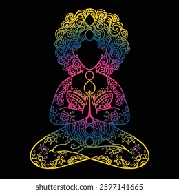 Yoga Girl with Mandala. Ornamental feminine Lotus meditation. Vector illustration on ethnic style. International yoga day card. Pose woman