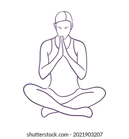Yoga Girl Meditation. Yoga body line monoline young girl silhouette sport pose icon symbol. Lotus Yoga Girl Pose 
