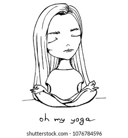 Yoga girl, meditation, hand drawn vector