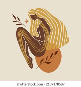 Yoga girl moonchild vector illustration sacred woman wellness art