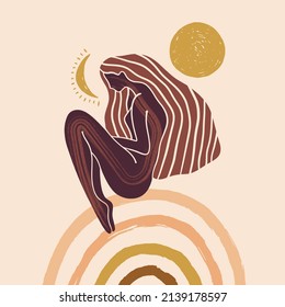 Yoga girl moonchild vector illustration sacred woman wellness art