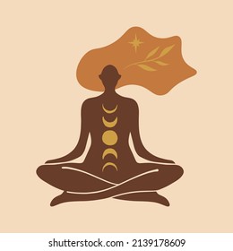 Yoga girl moonchild vector illustration sacred woman wellness art