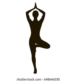 Yoga girl silhouette black and white tree pose asana