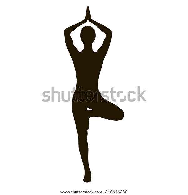 Yoga girl\
silhouette black and white tree pose\
asana