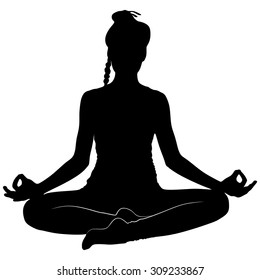 yoga girl sitting in Ardha Padmasana, half lotus posture, Siddhasana,  asana for meditation, breathing exercises