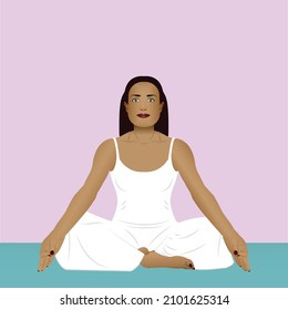 Yoga girl sitting and meditating vector illustration