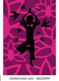 Yoga Girl with Swallows