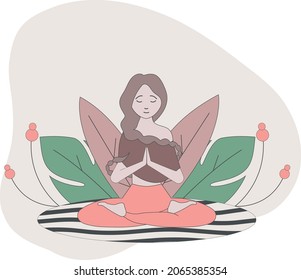 Yoga girl vector aesthetic flover health relac illustration