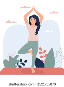 Yoga girl, woman vector illustration. Flat design