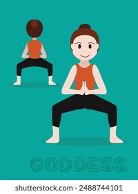 Yoga Goddess Utkata Konasana Cartoon Vector Illustration