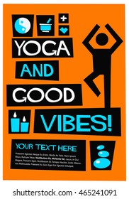 Yoga and Good Vibes (Flat Style Vector Illustration Quote Poster Design) With Text Box