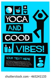 Yoga and Good Vibes (Flat Style Vector Illustration Quote Poster Design) With Text Box