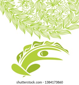 Yoga. Green nature background. Vector illustration