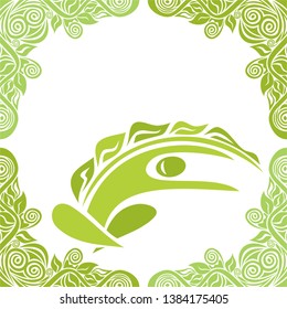 Yoga. Green nature background. Vector illustration