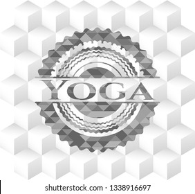 Yoga grey badge with geometric cube white background