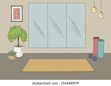 Yoga Gym Interior Graphic Color Sketch Illustration Vector