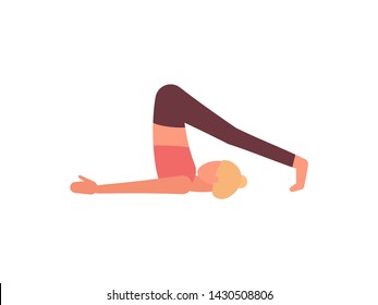 Yoga halasana plough pose. Flat style illustration