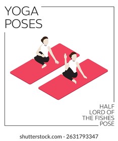 Yoga Half Lord of the Fishes Pose Isometric Vector Set