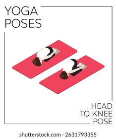 Yoga Head To Knee Pose Isometric Vector Set