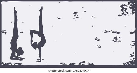 Yoga - headstand - abstract grunge background - vector. Motivation for action. Sports banner