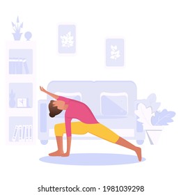 Yoga for health. Home treatment for health prevention during quarantine or summer holidays, vacations. vector. Cartoon style.