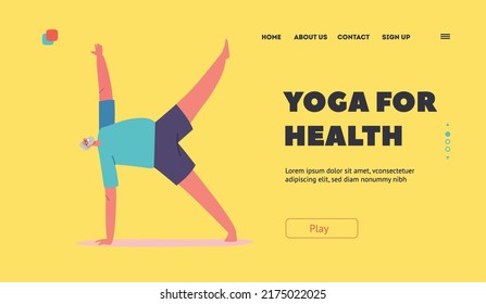 Yoga for Health Landing Page Template. Grandfather Doing Asana or Gymnastics. Elderly Male Character Stretching, Pilates Exercise. Senior Man Sport, Healthy Life. Cartoon People Vector Illustration