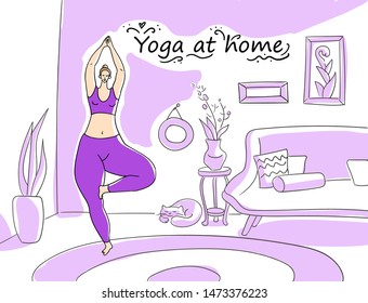 Yoga at home.  Doing yoga. Vector illustration.