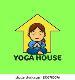 Yoga House Illustration good for Yoga Logo and badge. Fun Cartoon Logo,vector illustration.