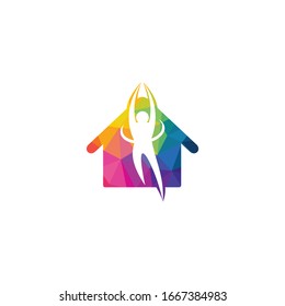 Yoga house vector logo design. Human pose and house icon.