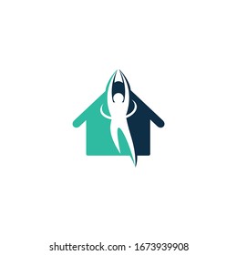 Yoga house vector logo design. Human pose and house icon.