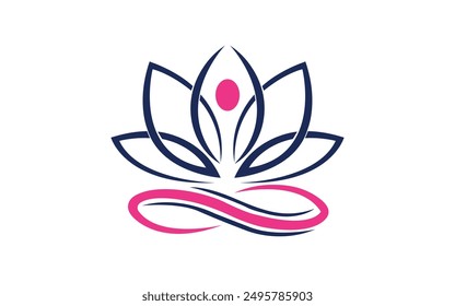 yoga and human hand meditation in lotus flower logo design vector illustration. Pro Vector