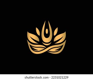 Yoga Human Meditation Logo Design With Spa Guru Lotus Flower Logotype Creative Vector Template.