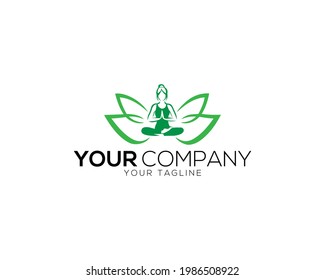 yoga and human meditation in lotus flower logo design vector illustration.