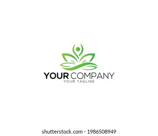 yoga and human meditation in lotus flower logo design vector illustration.