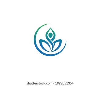 yoga and human meditation in lotus flower logo design vector illustration.