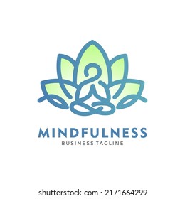 yoga human meditation with lotus flower mindfulness logo lineart