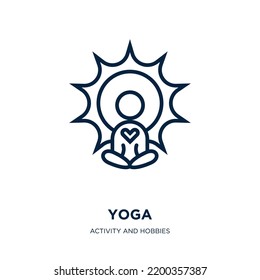 yoga icon from activity and hobbies collection. Thin linear yoga, health, body outline icon isolated on white background. Line vector yoga sign, symbol for web and mobile