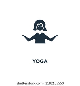 Yoga icon. Black filled vector illustration. Yoga symbol on white background. Can be used in web and mobile.