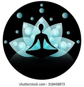 Yoga icon with blue lotus on a black background spiritual