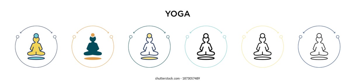 Yoga icon in filled, thin line, outline and stroke style. Vector illustration of two colored and black yoga vector icons designs can be used for mobile, ui, web