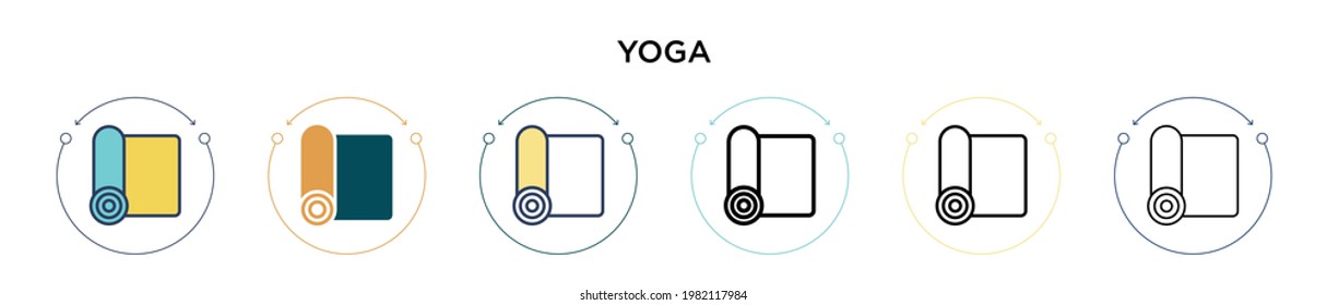 Yoga icon in filled, thin line, outline and stroke style. Vector illustration of two colored and black yoga vector icons designs can be used for mobile, ui, web