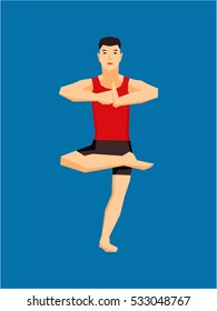 yoga icon flat illustration of a man, asian, posture, standing