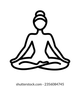 Yoga icon isolated on white background. Vector yoga woman logotype in line style. Outline design symbol.