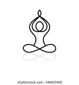 Yoga icon isolated on white background. Vector yoga woman logotype in line style. Outline design symbol.