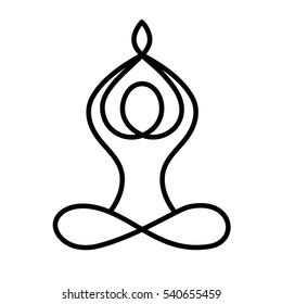 Yoga icon isolated on white background. Vector yoga woman logotype in line style. Outline design symbol.