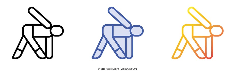Yoga-Symbol. Lineares, blaues Füllungs- und Farbverlauf-Design einzeln auf weißem Hintergrund