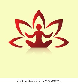 Yoga icon. Logo template on a light background. Vector logo for the spa center, yoga center, yoga studio. Template graphic design element. Red. Outline.  Vector illustration for your design