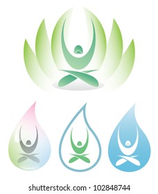 Yoga icon with lotus - vector illustration